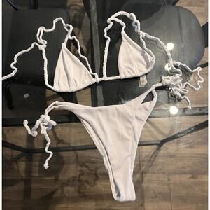 Ribbed White String Bikini
